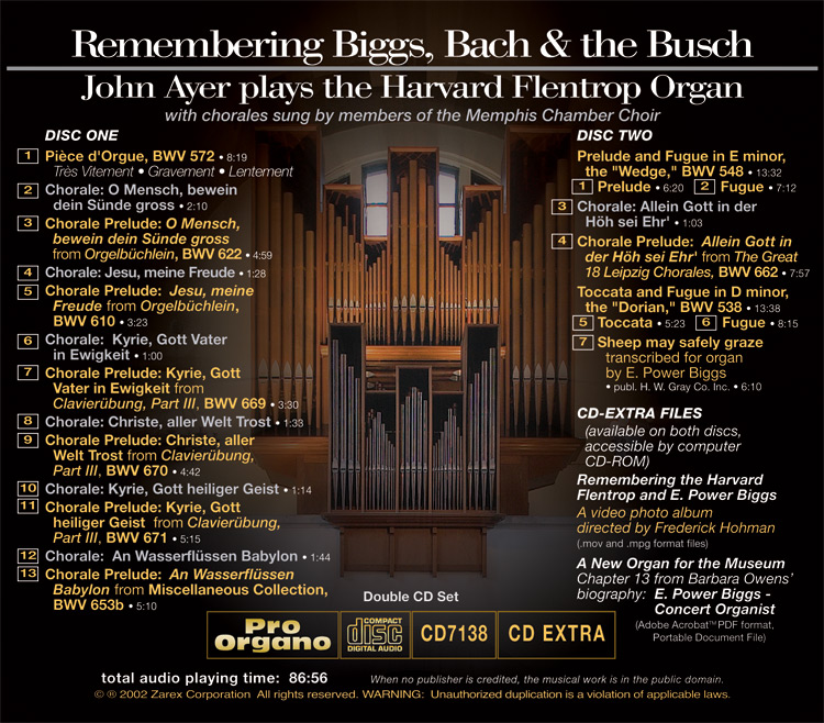 Audio　Organo　Bach　John　the　Remembering　Biggs,　CD)　Ayer　Busch　(Double　Pro